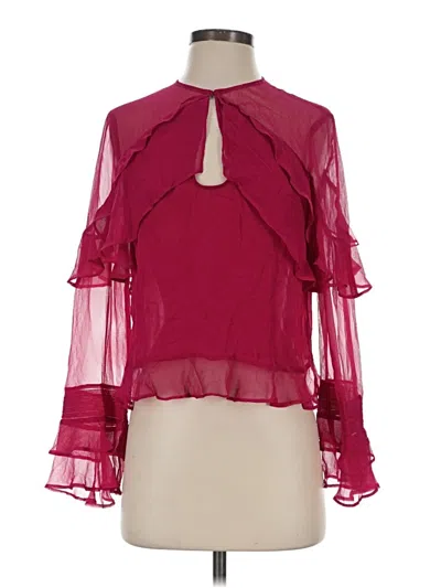 Pre-owned Intermix 3/4 Sleeve Silk Top Burgundy Halter Neckline Tops