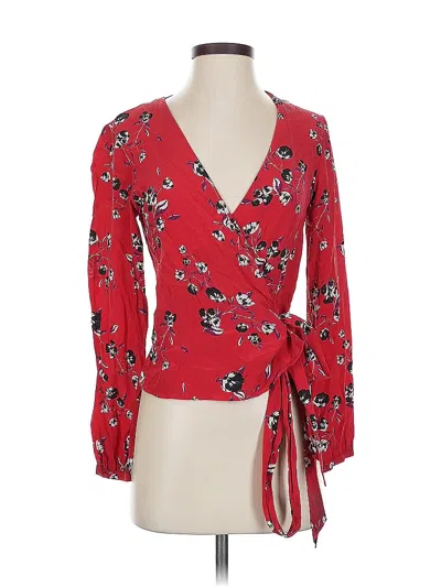 Pre-owned Intermix 3/4 Sleeve Silk Top Red Plunge Neckline Tops