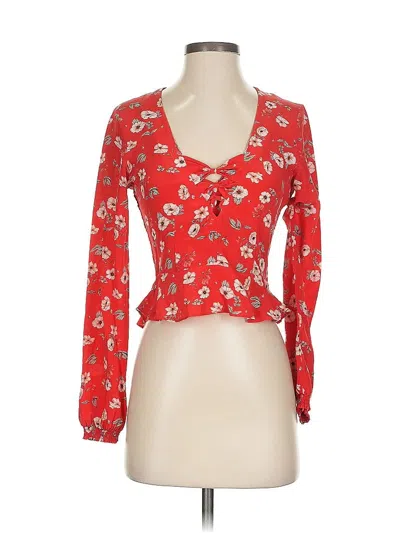 Pre-owned Intermix 3/4 Sleeve Silk Top Red Sweetheart Neckline Tops