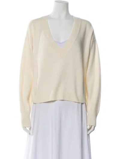Pre-owned Intermix Cashmere V-neck Sweater In White