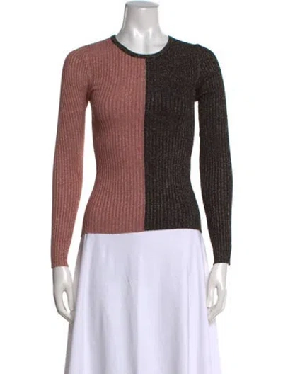 Pre-owned Intermix Colorblock Pattern Crew Neck Sweater In Brown