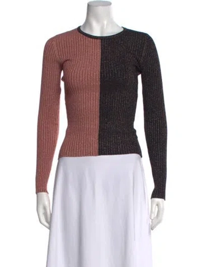 Pre-owned Intermix Colorblock Pattern Crew Neck Sweater W/ Tags In Metallic/pink