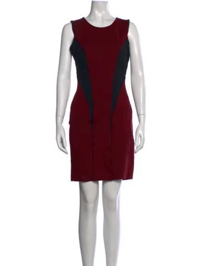 Pre-owned Intermix Colorblock Pattern Knee-length Dress In Burgundy