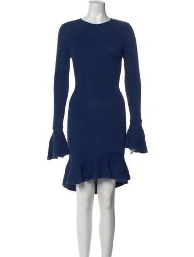 Pre-owned Intermix Crew Neck Knee-length Dress In Blue