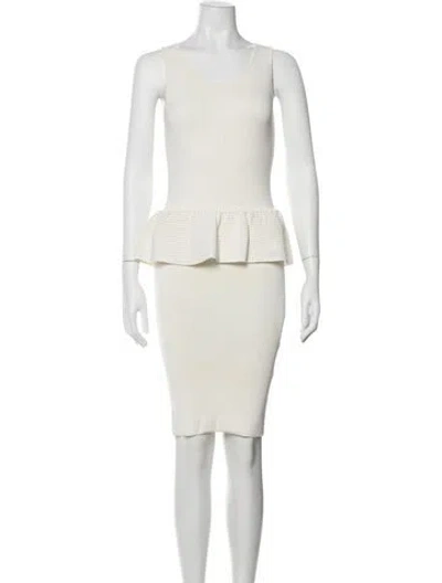 Pre-owned Intermix Crew Neck Knee-length Dress In White