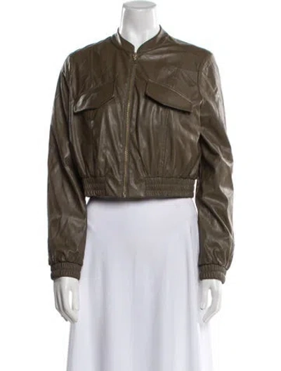 Pre-owned Intermix Faux Leather Biker Jacket W/ Tags In Green