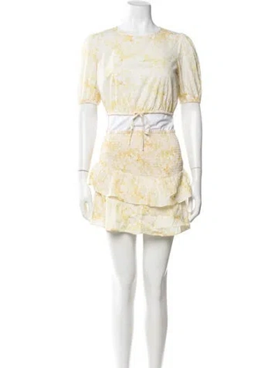 Pre-owned Intermix Floral Print Keyhole Accent Skirt Set In Yellow