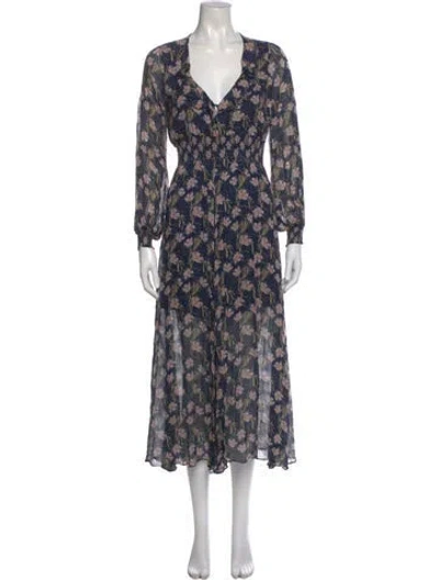 Pre-owned Intermix Floral Print Long Dress In Blue