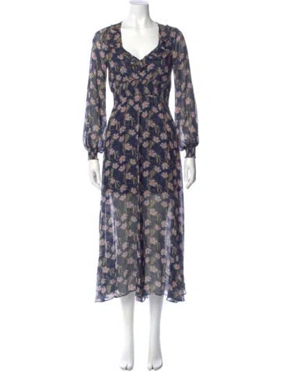 Pre-owned Intermix Floral Print Long Dress In Blue