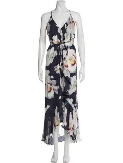 Pre-owned Intermix Floral Print Long Dress In Blue