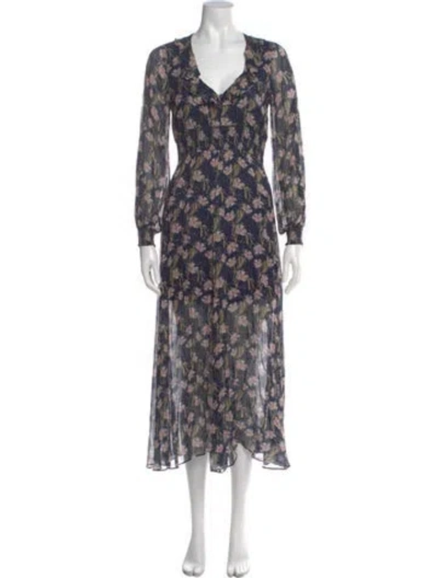 Pre-owned Intermix Floral Print Long Dress In Blue