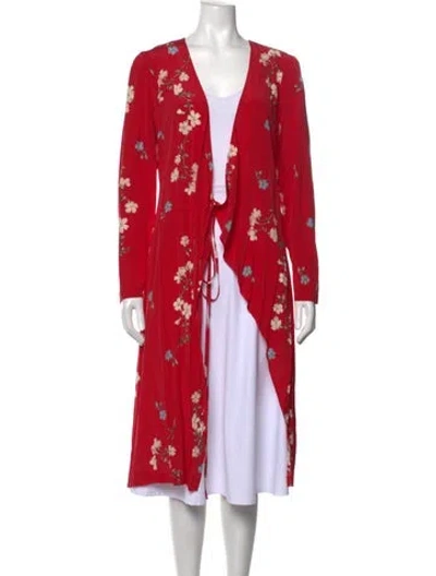 Pre-owned Intermix Floral Print Long Dress In Red