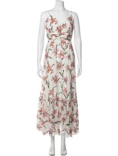Pre-owned Intermix Floral Print Long Dress W/ Tags In White