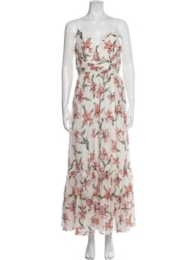 Pre-owned Intermix Floral Print Long Dress In White