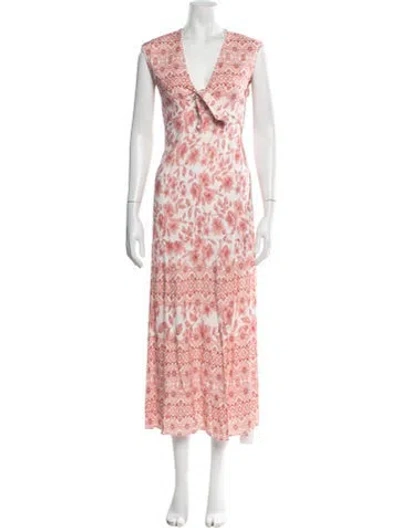 Pre-owned Intermix Floral Print Long Dress In White