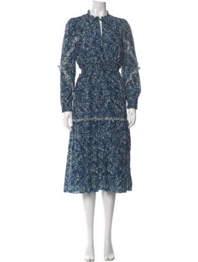 Pre-owned Intermix Floral Print Midi Length Dress In Blue