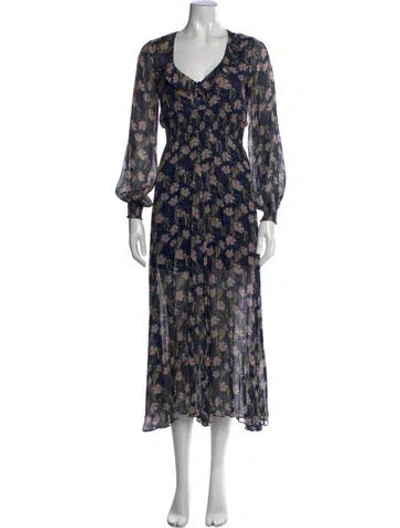 Pre-owned Intermix Floral Print Midi Length Dress In Blue