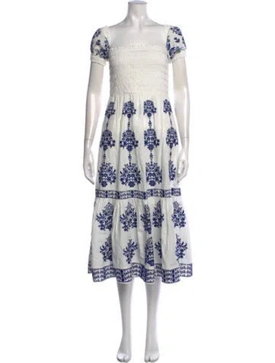 Pre-owned Intermix Floral Print Midi Length Dress In Blue/white