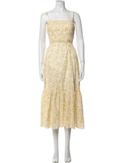 Pre-owned Intermix Floral Print Midi Length Dress In Yellow