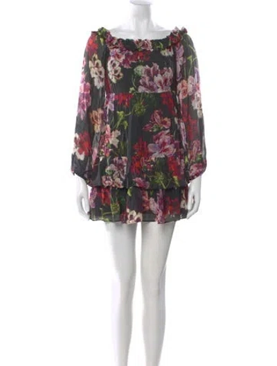 Pre-owned Intermix Floral Print Mini Dress In Black