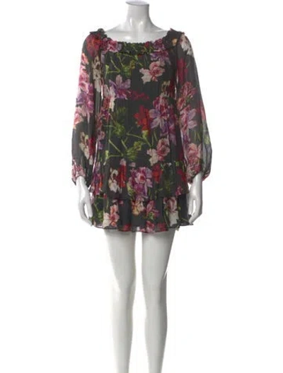Pre-owned Intermix Floral Print Mini Dress In Black