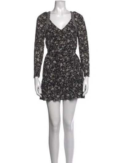 Pre-owned Intermix Floral Print Mini Dress In Black
