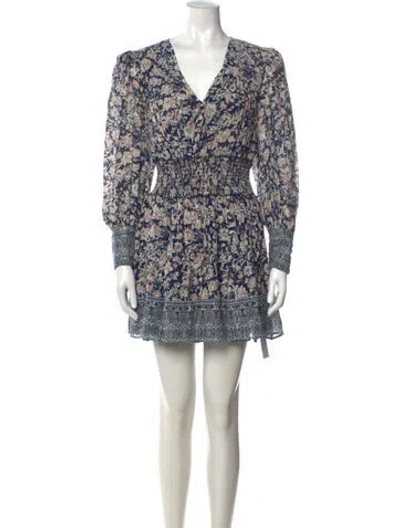 Pre-owned Intermix Floral Print Mini Dress In Blue/metallic