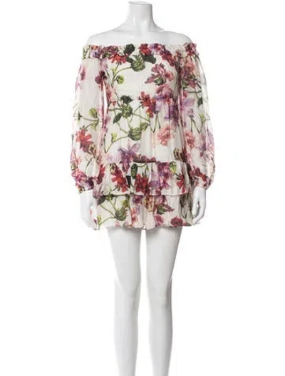 Pre-owned Intermix Floral Print Mini Dress In Neutral