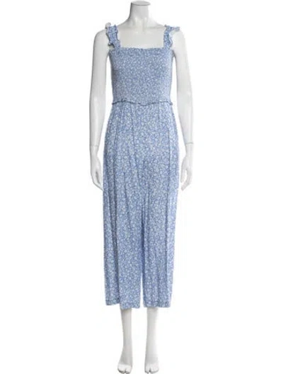 Pre-owned Intermix Floral Print Square Neckline Jumpsuit W/ Tags In Blue