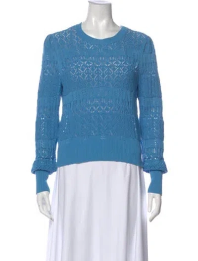 Pre-owned Intermix Graphic Print Scoop Neck Sweater In Blue