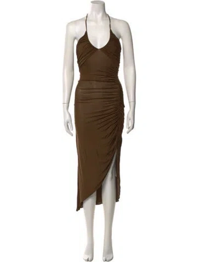Pre-owned Intermix Halterneck Long Dress In Brown
