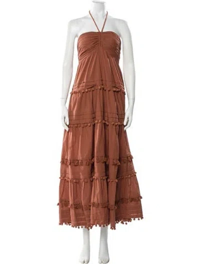 Pre-owned Intermix Halterneck Midi Length Dress In Brown