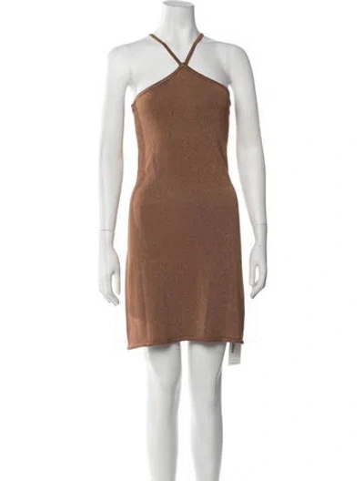 Pre-owned Intermix Halterneck Mini Dress In Brown/metallic