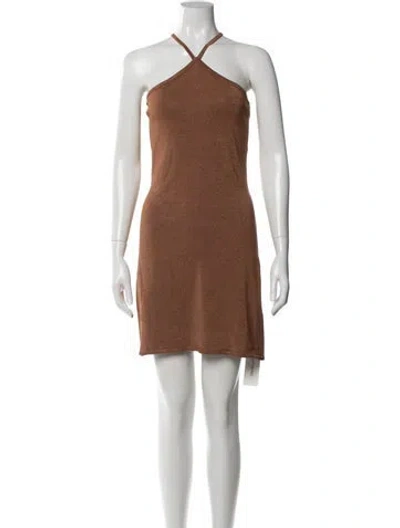 Pre-owned Intermix Halterneck Mini Dress W/ Tags In Brown