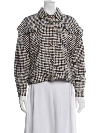 Pre-owned Intermix Houndstooth Print Jacket In White