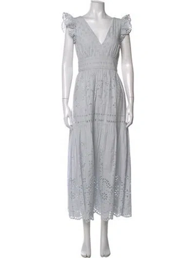 Pre-owned Intermix Lace Pattern Long Dress In Blue