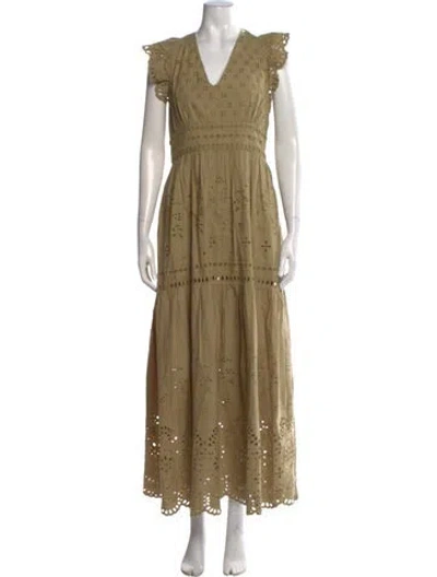 Pre-owned Intermix Lace Pattern Long Dress In Green