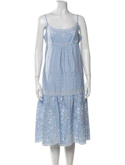 Pre-owned Intermix Lace Pattern Midi Length Dress In Blue