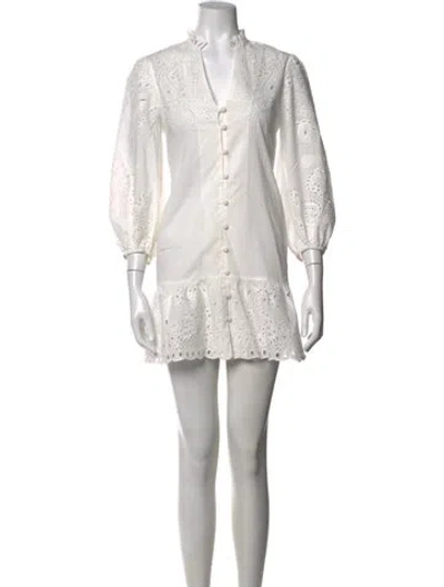 Pre-owned Intermix Lace Pattern Mini Dress In White