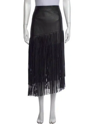 Pre-owned Intermix Lambskin Long Skirt In Black