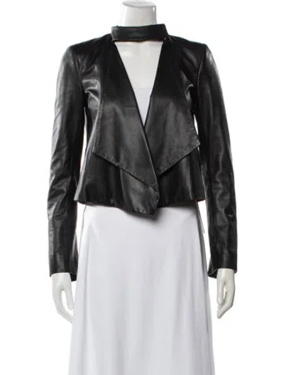 Pre-owned Intermix Leather Biker Jacket In Black