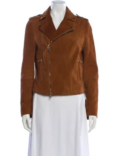 Pre-owned Intermix Leather Biker Jacket In Brown