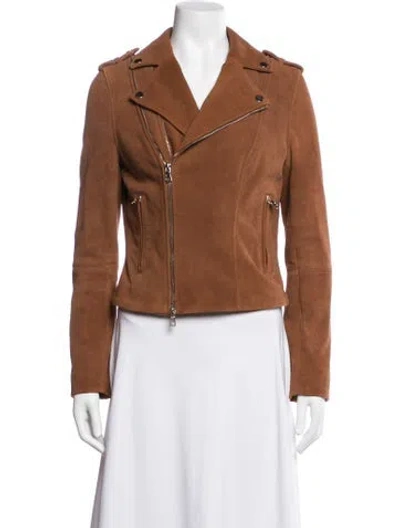 Pre-owned Intermix Leather Biker Jacket In Brown