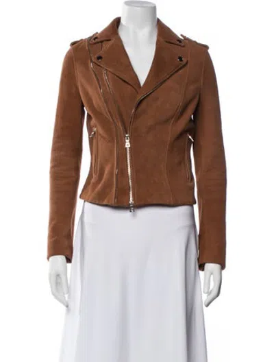 Pre-owned Intermix Leather Biker Jacket In Brown