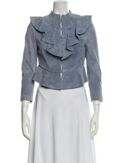 Pre-owned Intermix Leather Denim Jacket In Blue