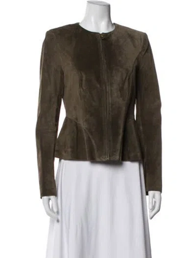 Pre-owned Intermix Leather Jacket In Green