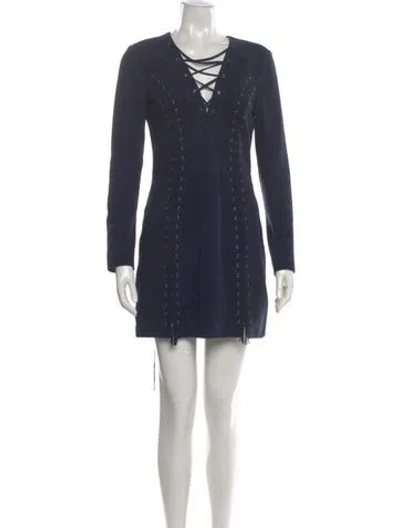 Pre-owned Intermix Leather Mini Dress In Blue