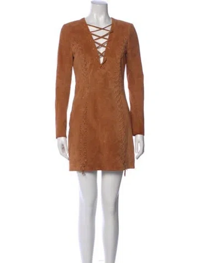 Pre-owned Intermix Leather Mini Dress In Brown
