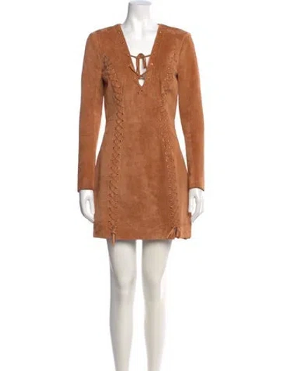 Pre-owned Intermix Leather Mini Dress In Brown