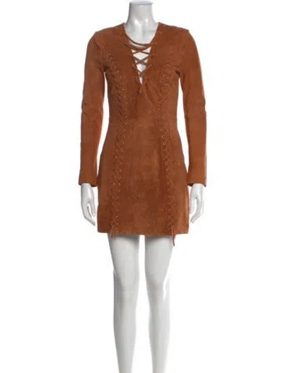Pre-owned Intermix Leather Mini Dress In Neutral